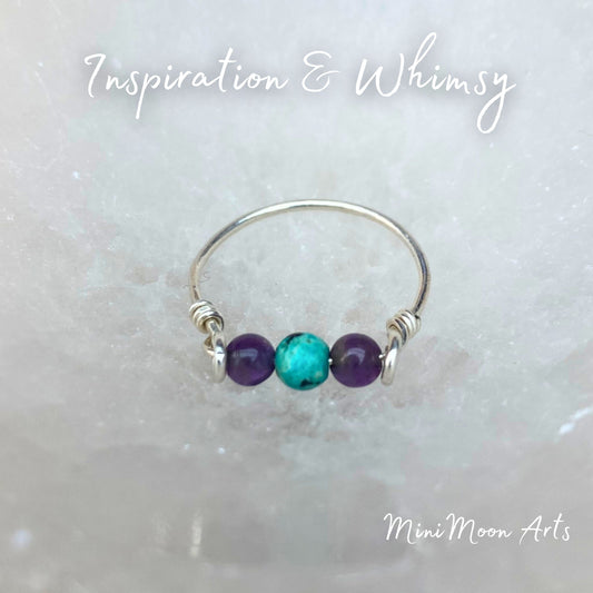 Inspiration & Whimsy | Amethyst & African Turquoise | Fidget & Crystal Healing Ring