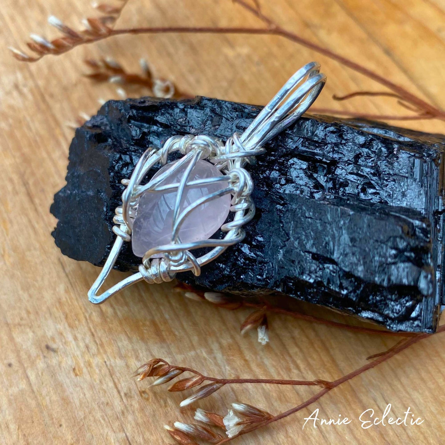 Rose Quartz Silver Filled Wire Wrapped Pendant