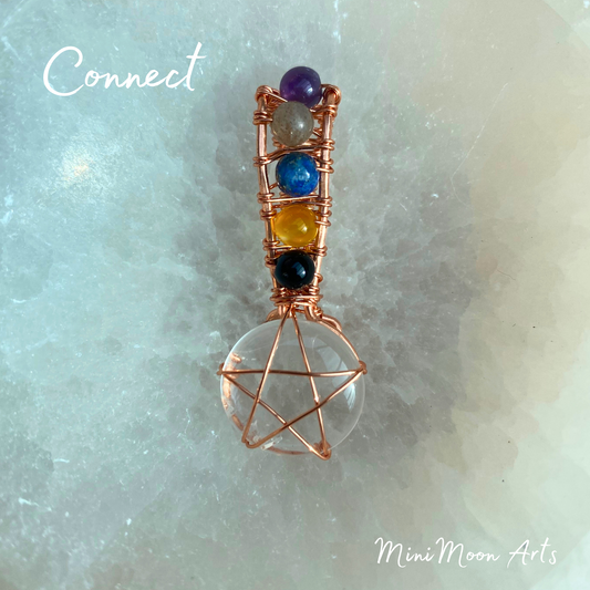 Connect | Clear Quartz & Elemental Crystals Pentacle Bright Copper Wire Wrapped Pendant