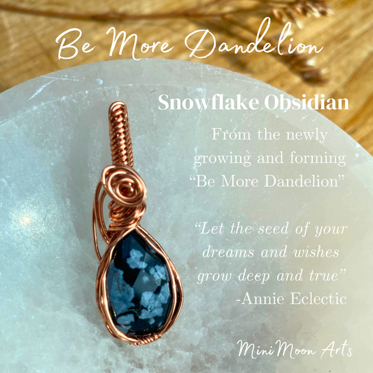 Seed Of The Dandelion | Snowflake Obsidian Bright Copper Wire Wrapped Pendant