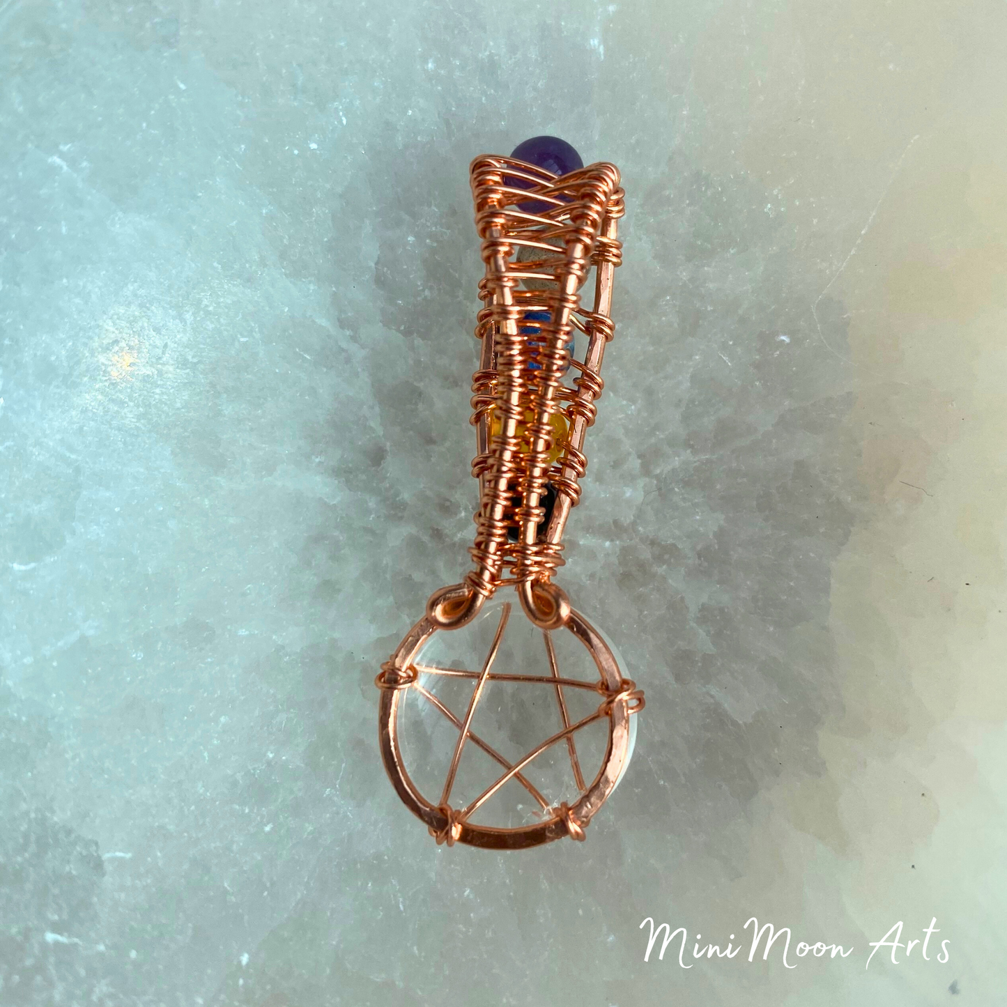 Connect | Clear Quartz & Elemental Crystals Pentacle Bright Copper Wire Wrapped Pendant