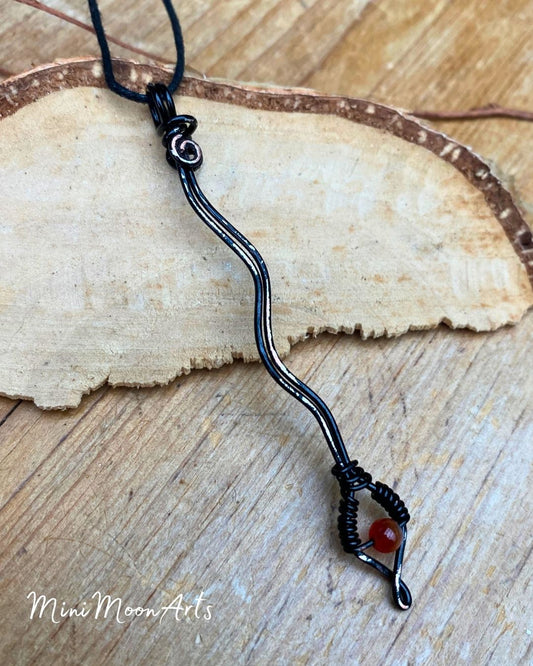 Carnelian Snake Handcrafted Black Wire Wrapped Pendant