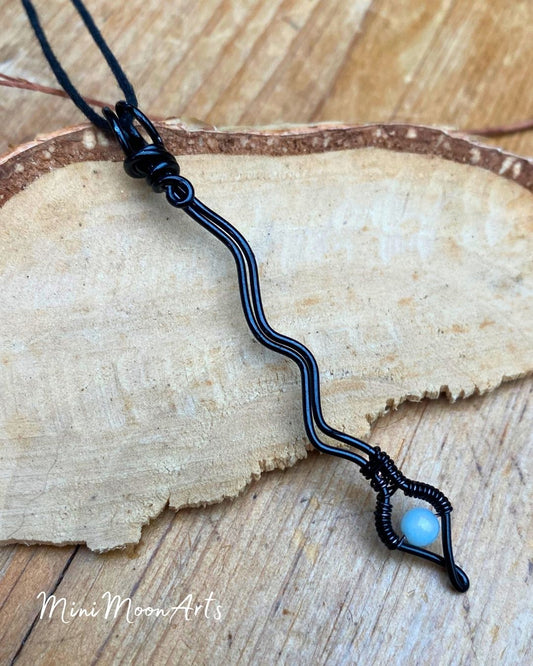 Amazonite Snake Handcrafted Black Wire Wrapped Pendant