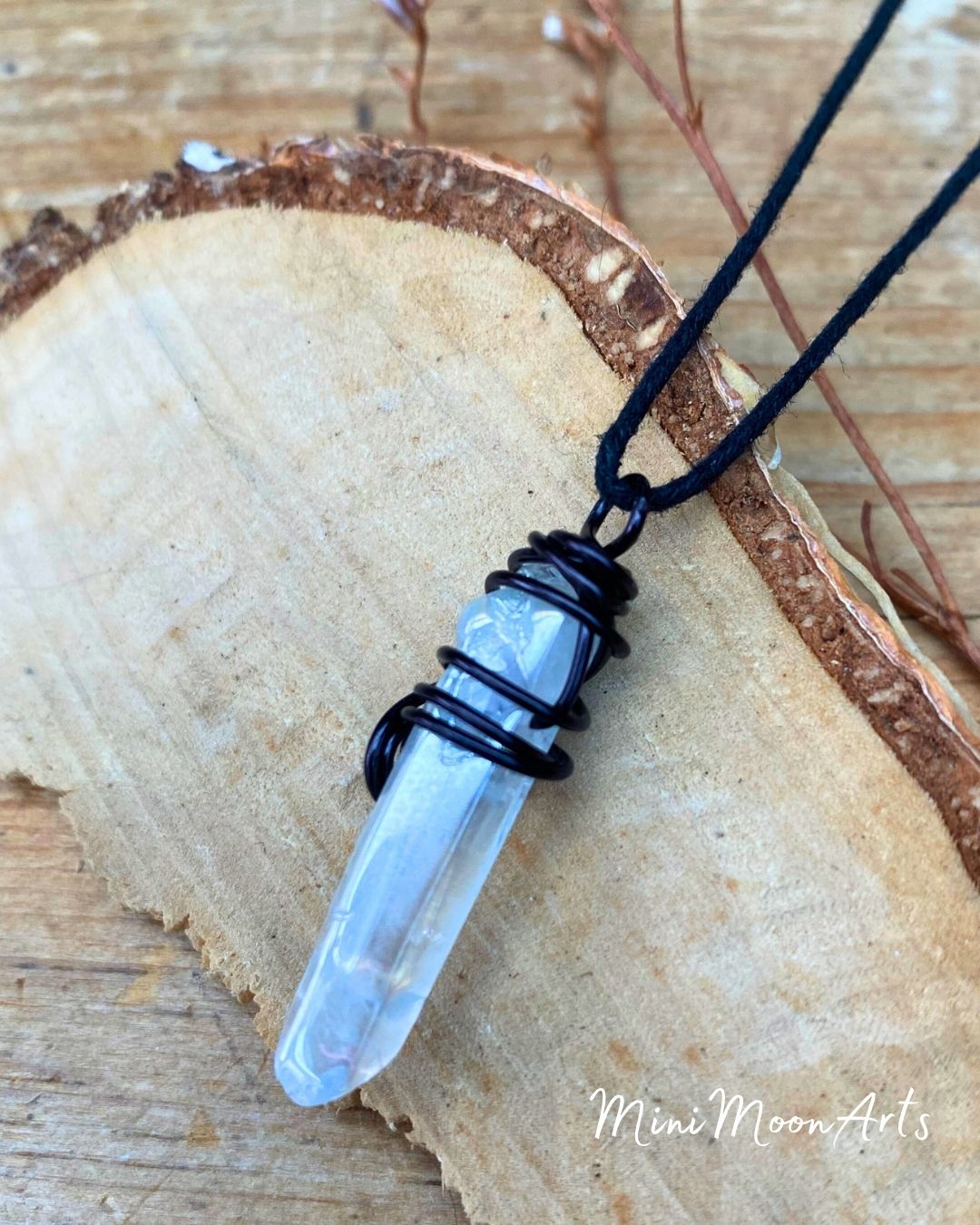 Clear Aura Quartz Handcrafted Wire Wrapped Pendant: Choose your wire colour.