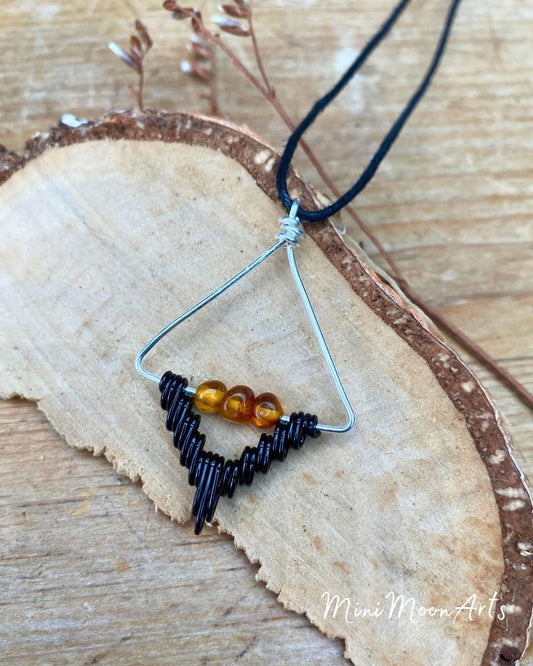 Baltic Amber Handcrafted Black & Silver Filled Wire Wrapped Pendant