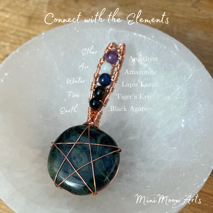 Earth Magic | Kambaba "Galaxy" Jasper & Elemental Crystals Pentacle Bright Copper Wire Wrapped Pendant