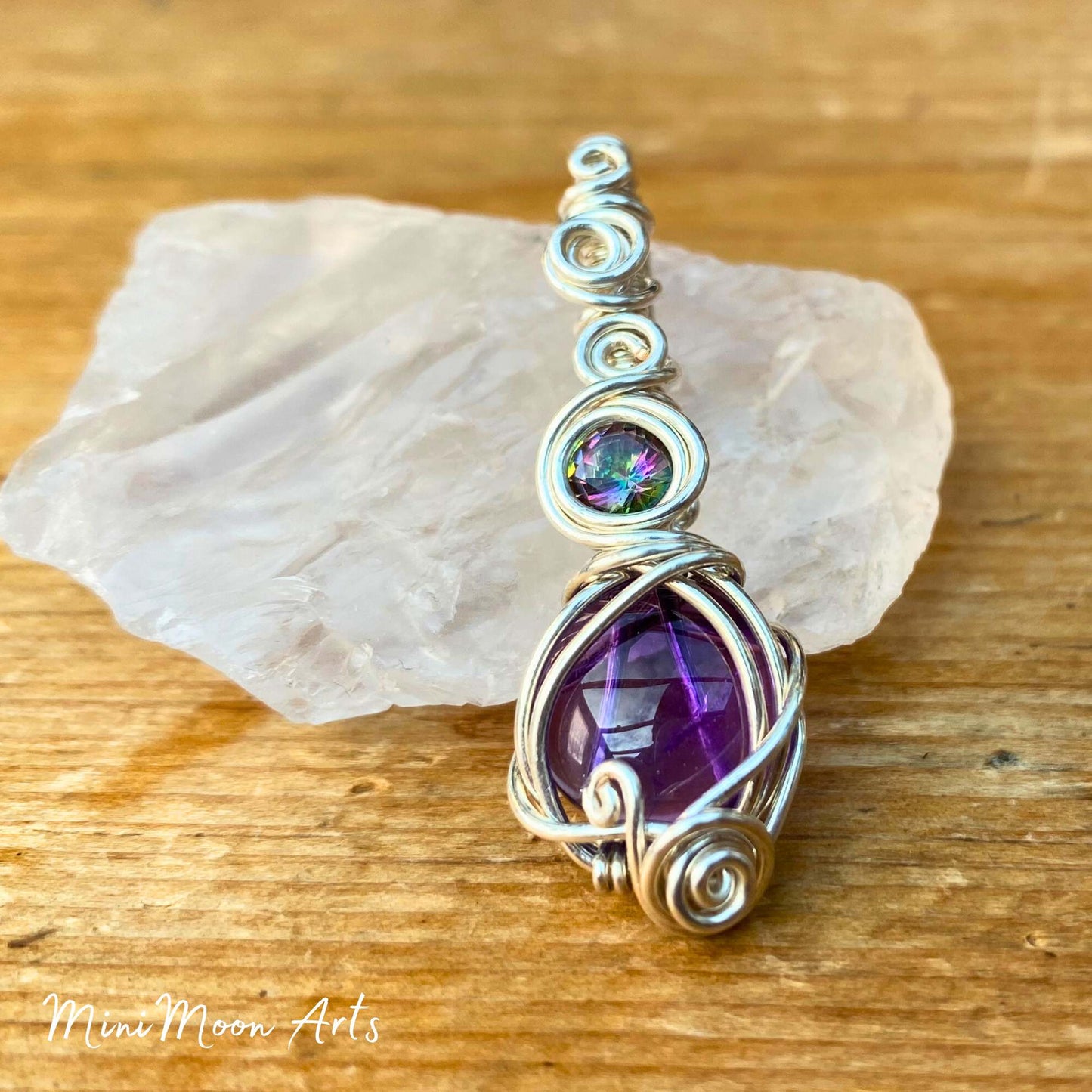 Amethyst & Mystic Topaz Silver Filled Wire Wrapped Pendant