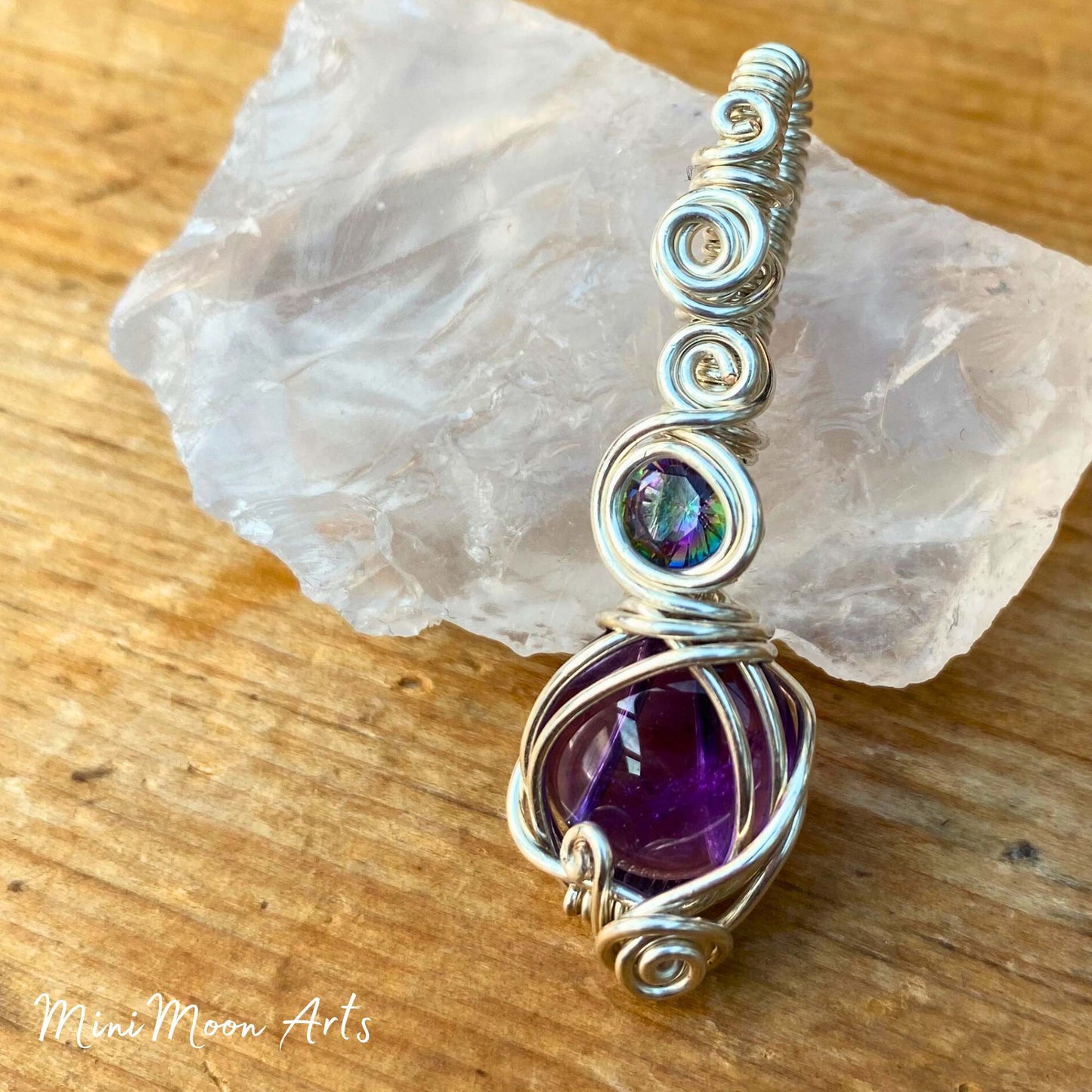 Amethyst & Mystic Topaz Silver Filled Wire Wrapped Pendant