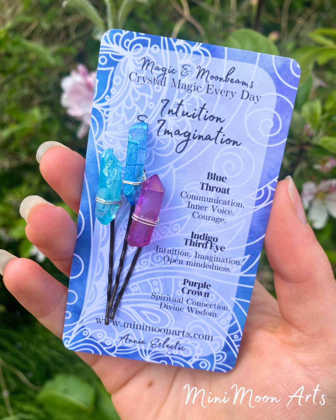 blue indigo purple quartz crystal wire wrapped bobby hair pins