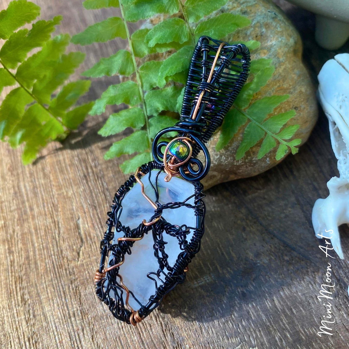 Both Sides of the Coffin | Clear Quartz Coffin & Rainbow Hematite Copper & Black Plated Copper Wire Wrapped Pendant