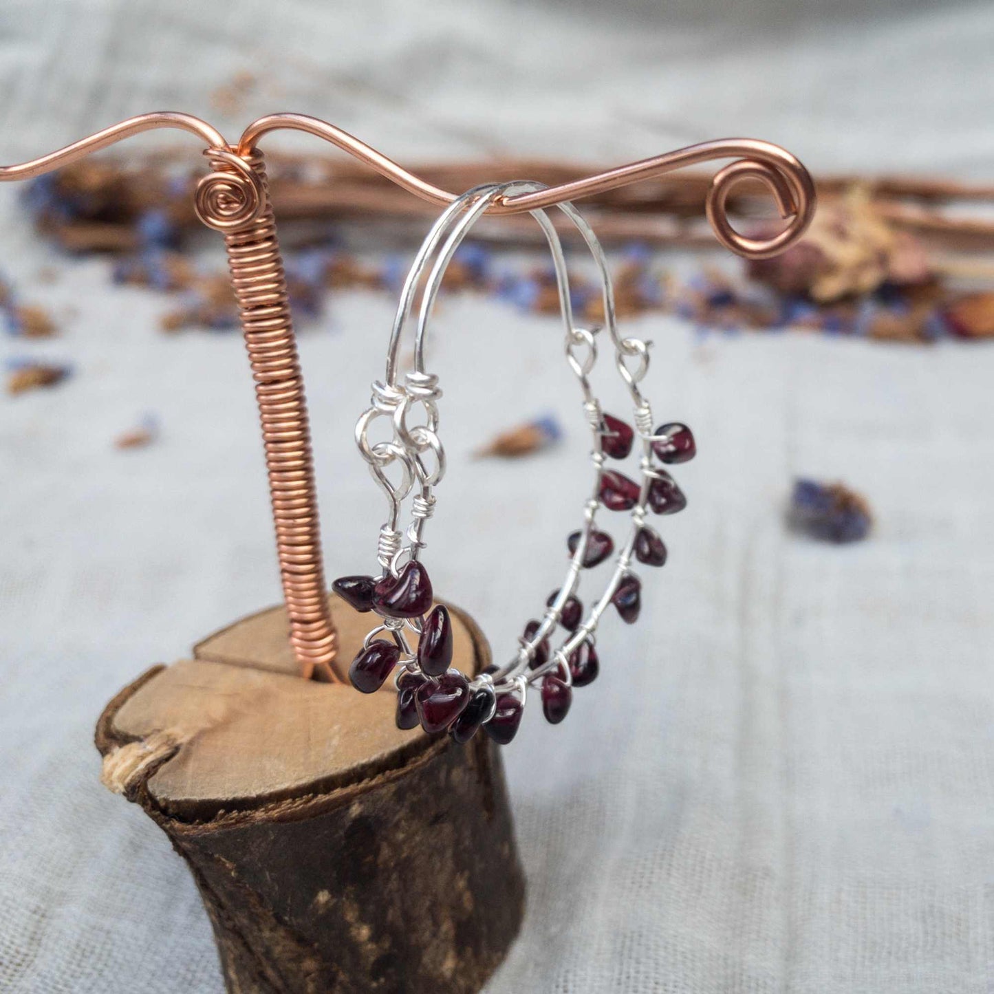 Red Garnet Hoop Earrings