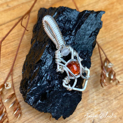 Red Garnet & Rose Quartz Silver Filled Wire Wrapped Pendant