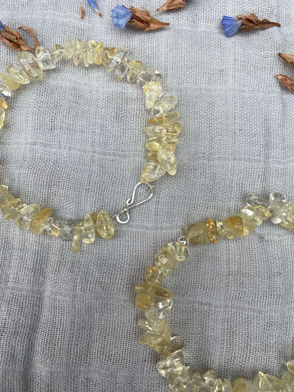 Citrine bracelet one stretch cord one memory wire with silver handmade clasp close up