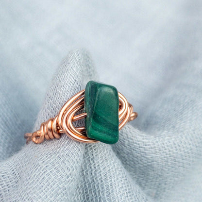 Malachite wire wrapped rings copper