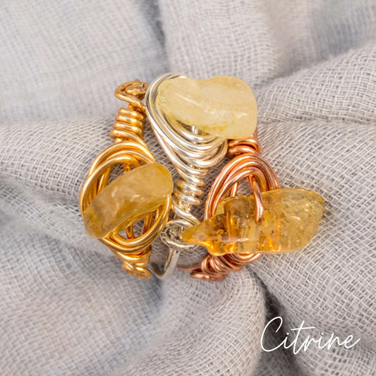 Wire wrapped ring Citrine gold copper silver 