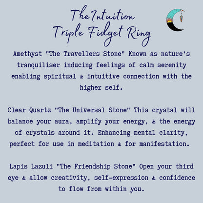 information card Triple fidget for intuition lapis lazuli clear quartz amethyst
