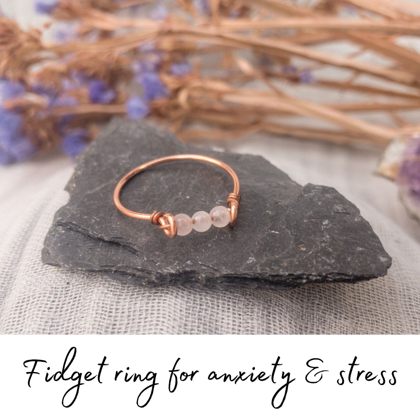 copper triple fidget ring rose quartz