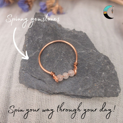 copper triple fidget ring rose quartz